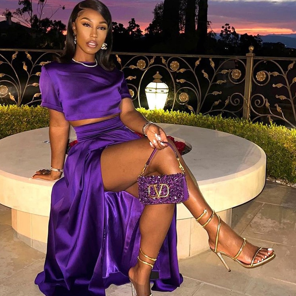 Ellae Lisque Dinner in St Tropez Purple Skirt Set